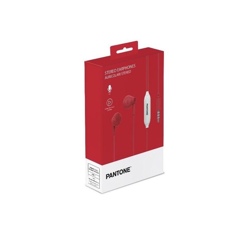 Pantone PT-WDE001R1 cuffia e auricolare Cuffie Cablato In-ear Musica e Chiamate Rosso, Bianco