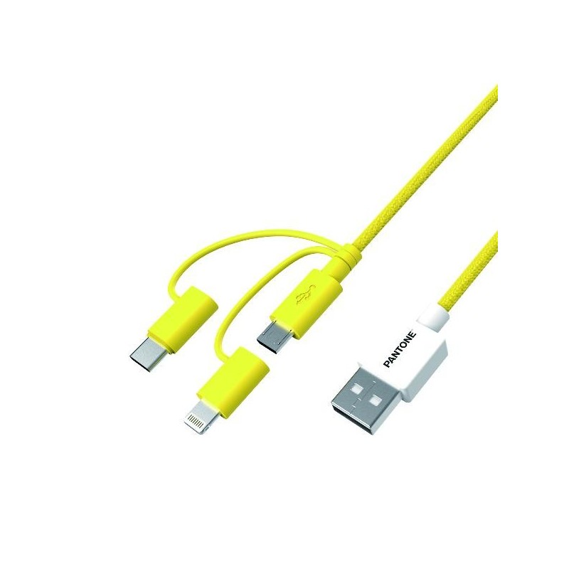 Pantone PT-USB003Y1 cavo USB 1,2 m USB A USB C Micro USB A Lightning Giallo