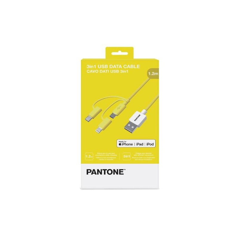 Pantone PT-USB003Y1 cavo USB 1,2 m USB A USB C Micro USB A Lightning Giallo