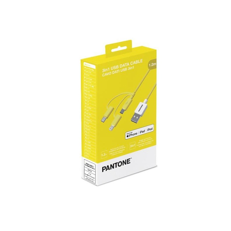 Pantone PT-USB003Y1 cavo USB 1,2 m USB A USB C Micro USB A Lightning Giallo