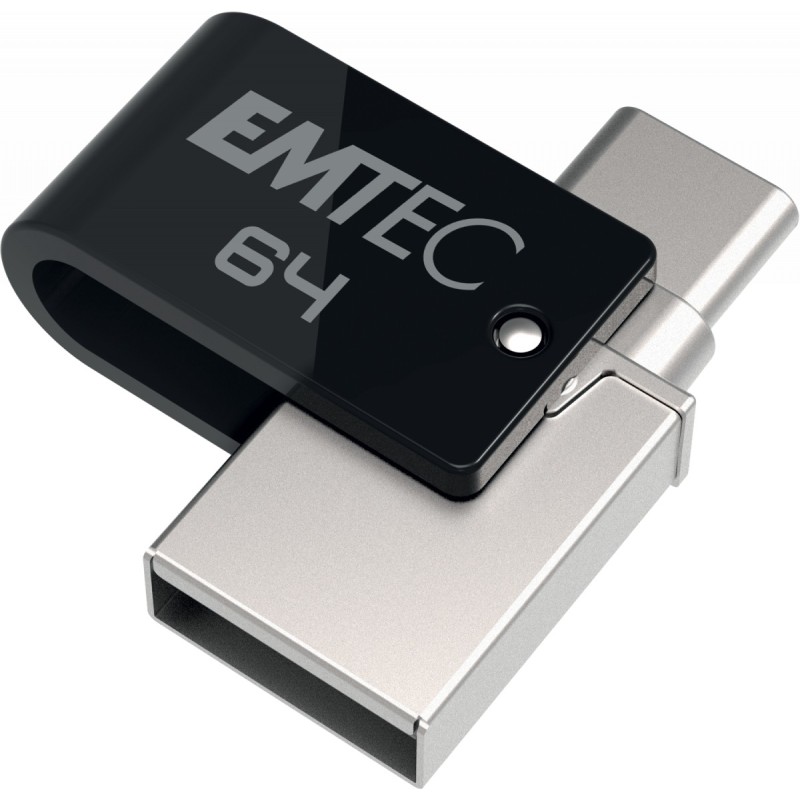 Emtec T260C unità flash USB 64 GB USB Type-A   USB Type-C 3.2 Gen 1 (3.1 Gen 1) Nero, Acciaio inossidabile