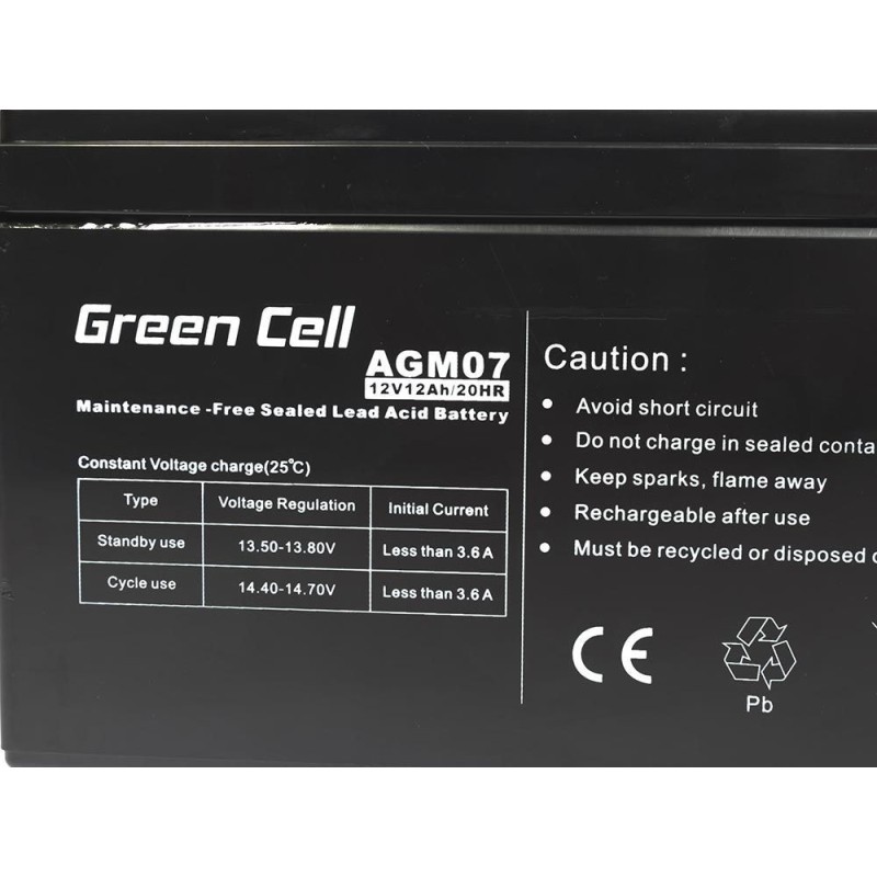 Green Cell AGM Battery 12V 12Ah - Batterie - 12.000 mAh Acido piombo (VRLA)