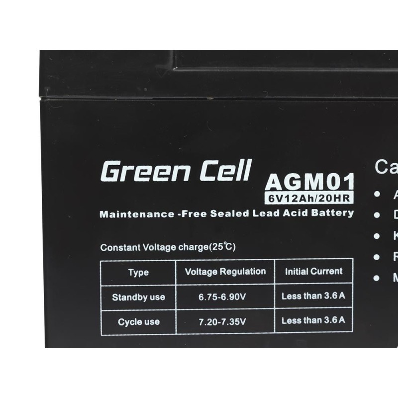 Green Cell AGM Battery 6V 12Ah - Batterie - 12.000 mAh Acido piombo (VRLA)