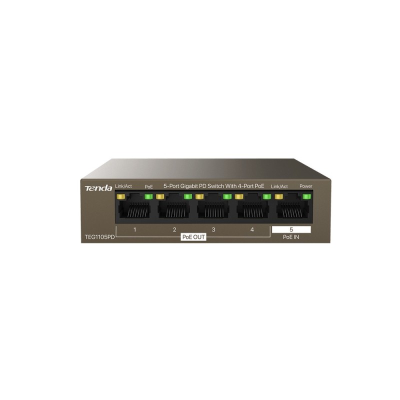 Tenda TEG1105PD switch di rete Gigabit Ethernet (10 100 1000) Supporto Power over Ethernet (PoE) Marrone