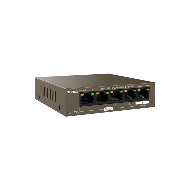 Tenda TEG1105PD switch di rete Gigabit Ethernet (10 100 1000) Supporto Power over Ethernet (PoE) Marrone