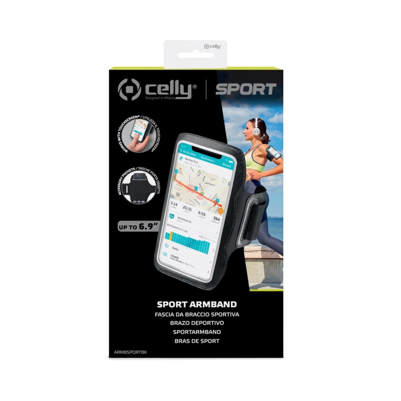 Celly ARMBSPORTBK custodia per cellulare 17,5 cm (6.9") Fascia da braccio Nero, Trasparente