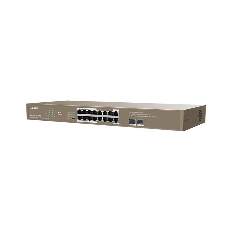 Tenda TEG1118P-16-250W switch di rete Non gestito Gigabit Ethernet (10 100 1000) Supporto Power over Ethernet (PoE) 1U Marrone