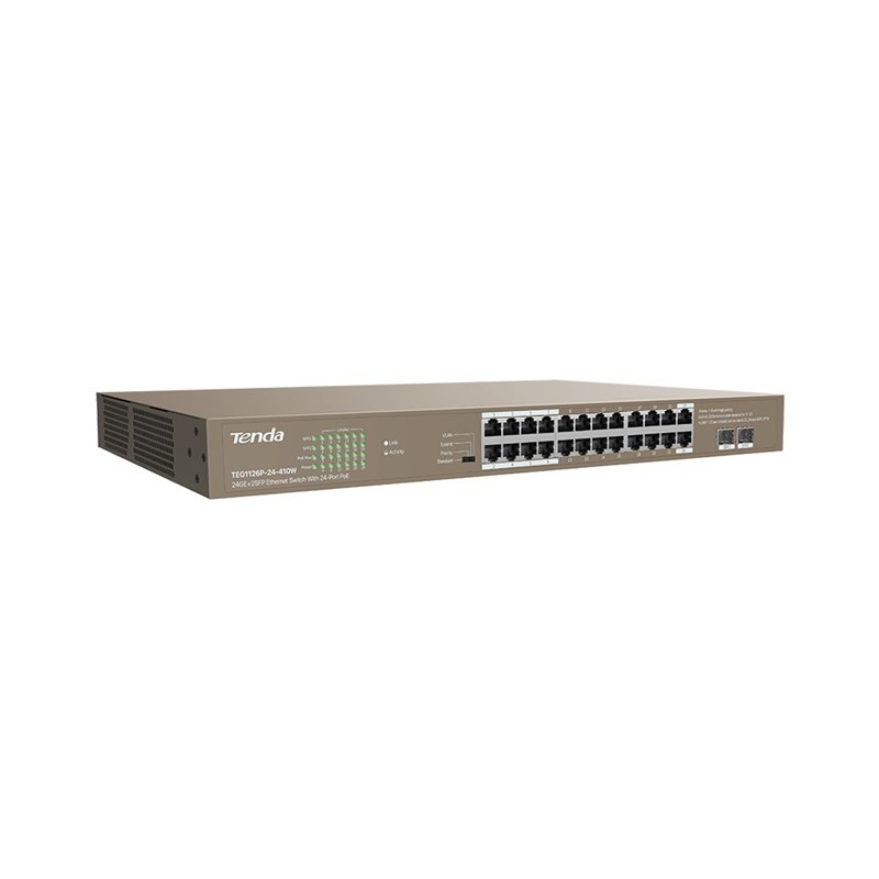 Tenda TEG1126P-24-410W switch di rete Non gestito Gigabit Ethernet (10 100 1000) Supporto Power over Ethernet (PoE) 1U Marrone