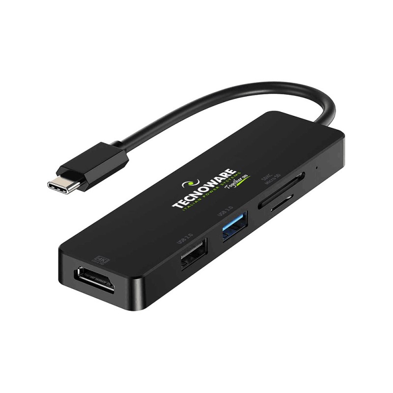 Tecnoware FHUB17693 replicatore di porte e docking station per laptop USB 3.2 Gen 1 (3.1 Gen 1) Type-C Nero