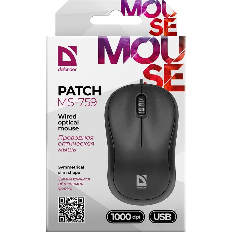 Defender PATCH MS-759 mouse Ambidestro USB tipo A Ottico 1000 DPI