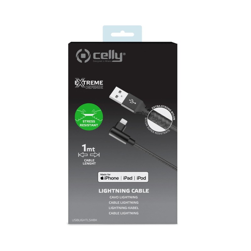 Celly USBLIGHTLSHBK cavo per cellulare Nero 1 m USB A Lightning