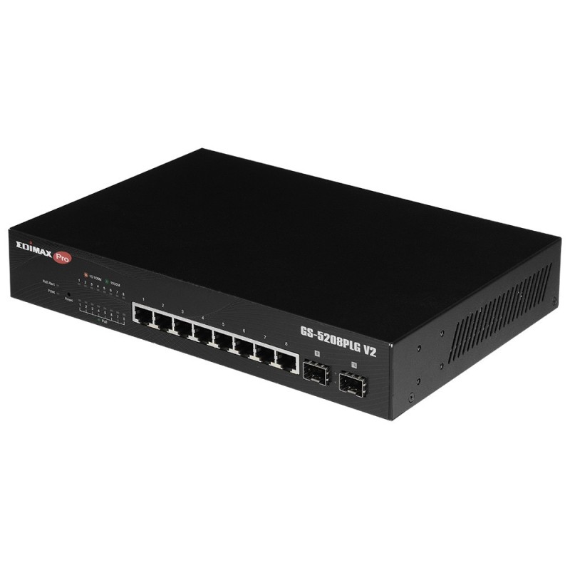 Edimax GS-5208PLG V2 switch di rete Gestito Gigabit Ethernet (10 100 1000) Supporto Power over Ethernet (PoE) Nero