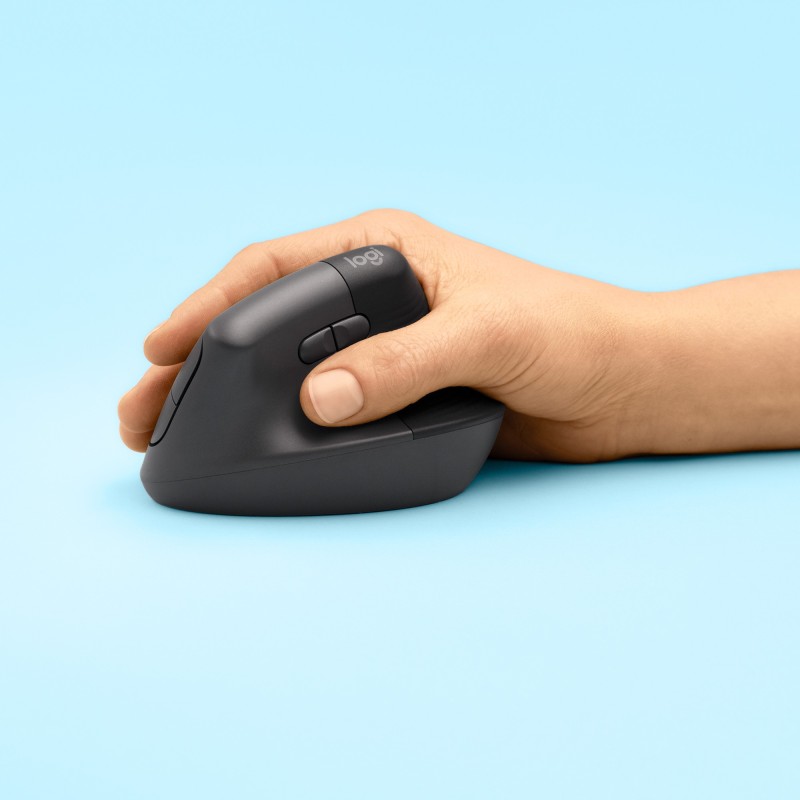 Logitech Lift Mouse Ergonomico Verticale, Senza Fili, Ricevitore Bluetooth o Logi Bolt USB, Clic Silenziosi, 4 Tasti,