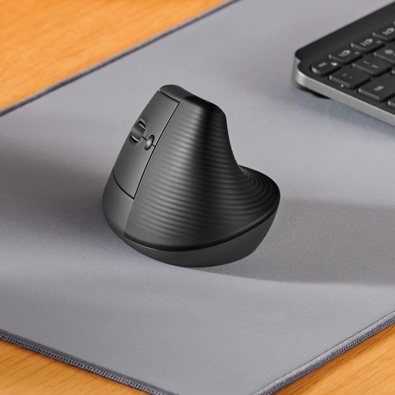 Logitech Lift Left Mouse Ergonomico Verticale, per Mancini, Senza Fili, Bluetooth o Logi Bolt USB, Clic Silenziosi, 4 Tasti,