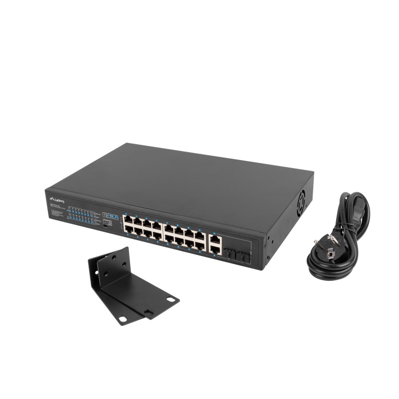 Lanberg RSFE-16P-2C-150 switch di rete Non gestito Gigabit Ethernet (10 100 1000) Supporto Power over Ethernet (PoE) 1U Nero