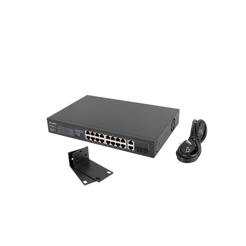 Lanberg RSFE-16P-2C-250 switch di rete Non gestito Gigabit Ethernet (10 100 1000) Supporto Power over Ethernet (PoE) 1U Nero