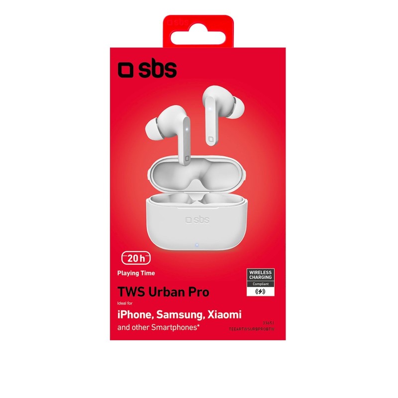 SBS Urban Pro Auricolare True Wireless Stereo (TWS) In-ear Musica e Chiamate Bluetooth Bianco