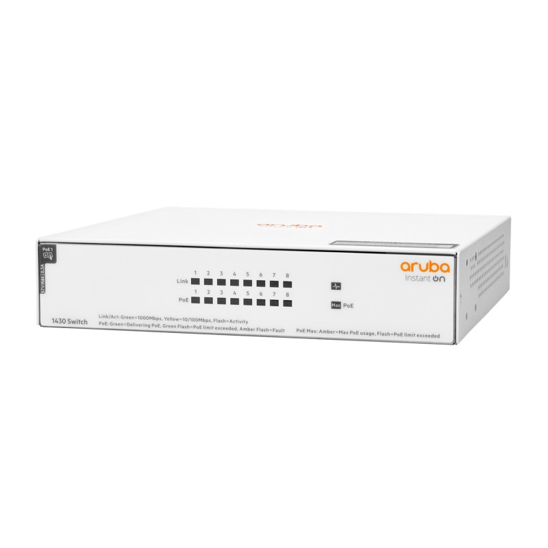 Aruba Instant On 1430 8G Class4 PoE 64W Non gestito L2 Gigabit Ethernet (10 100 1000) Supporto Power over Ethernet (PoE) Bianco