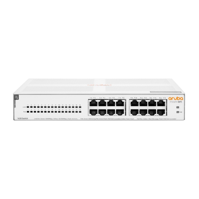 Aruba Instant On 1430 16G Class4 PoE 124W Non gestito L2 Gigabit Ethernet (10 100 1000) Supporto Power over Ethernet (PoE) 1U