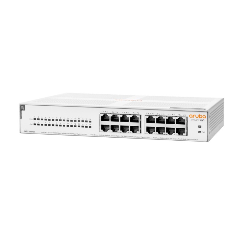 Aruba Instant On 1430 16G Class4 PoE 124W Non gestito L2 Gigabit Ethernet (10 100 1000) Supporto Power over Ethernet (PoE) 1U