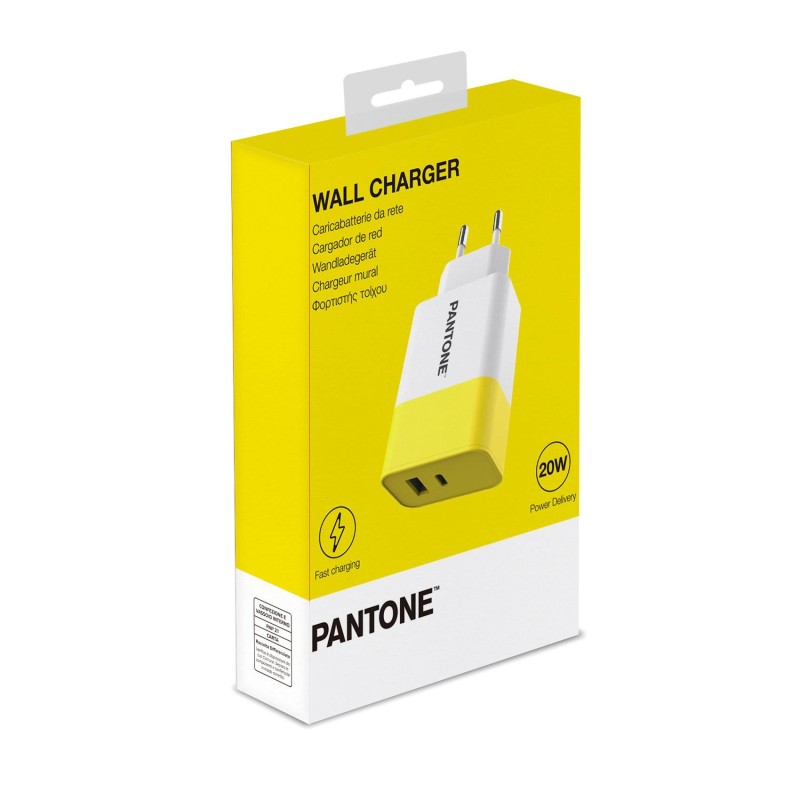 Pantone PT-PDAC02Y Caricabatterie per dispositivi mobili Smartphone, Tablet Bianco, Giallo AC Ricarica rapida Interno