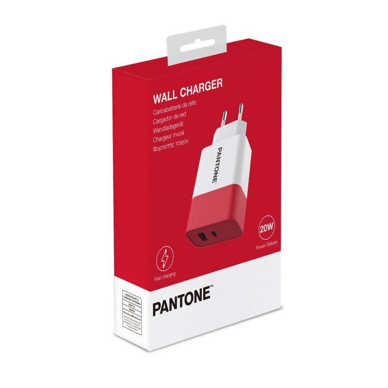Pantone PT-PDAC02R1 Caricabatterie per dispositivi mobili Smartphone, Tablet Rosso, Bianco AC Ricarica rapida Interno