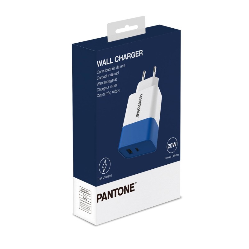 Pantone PT-PDAC02N Caricabatterie per dispositivi mobili Smartphone, Tablet Blu, Bianco AC Ricarica rapida Interno