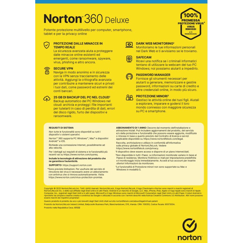 NortonLifeLock Norton 360 Deluxe 2024 | Antivirus per 3 dispositivi | Licenza di 1 anno | Secure VPN e Password Manager | PC,
