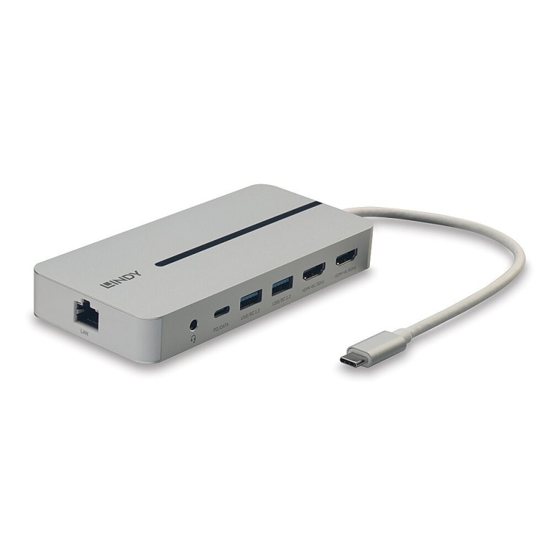 Lindy 43360 replicatore di porte e docking station per laptop Cablato USB 3.2 Gen 1 (3.1 Gen 1) Type-C Argento, Bianco