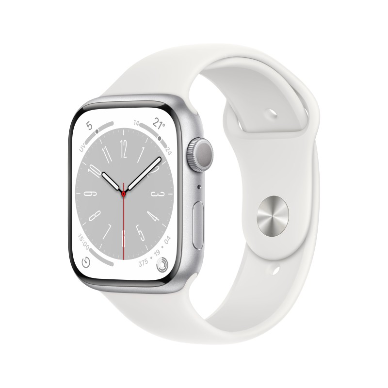 Apple Watch Series 8 GPS 45mm Cassa in Alluminio color Argento con Cinturino Sport Band Bianco - Regular