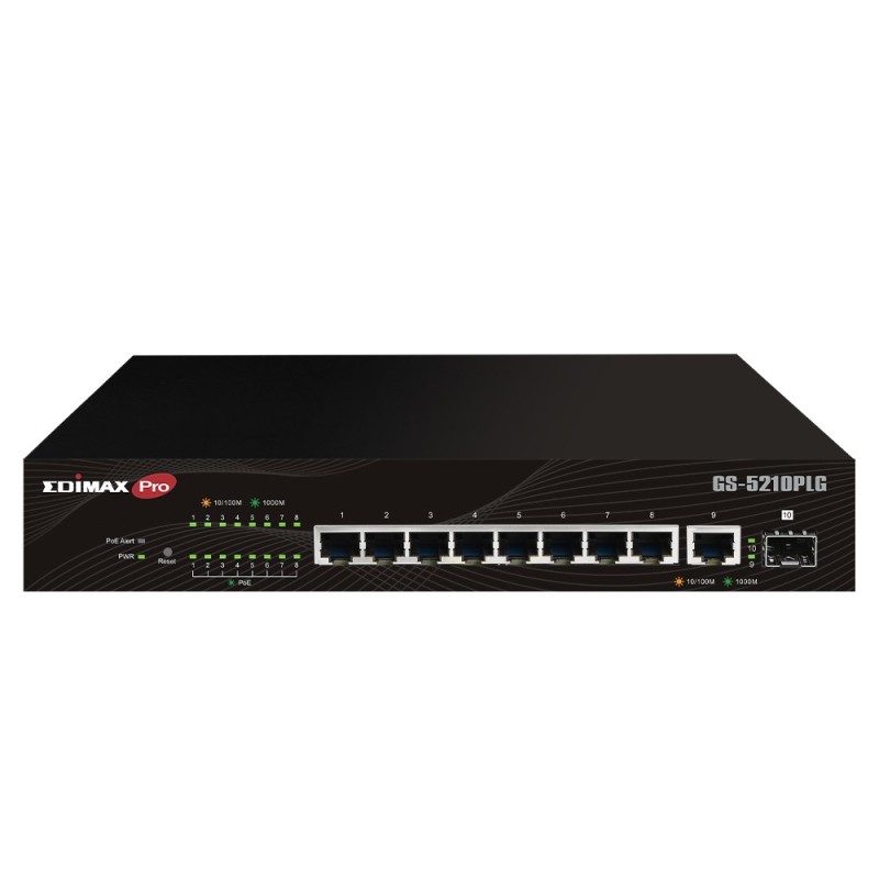 Edimax Switch GS-5210PLG Gestito Gigabit Ethernet (10 100 1000) Supporto Power over Ethernet (PoE) Nero