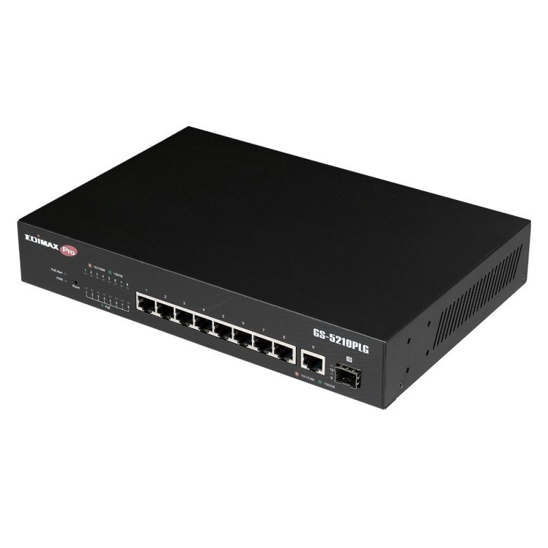 Edimax Switch GS-5210PLG Gestito Gigabit Ethernet (10 100 1000) Supporto Power over Ethernet (PoE) Nero