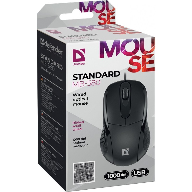 Defender STANDARD MB-580 mouse Ambidestro USB tipo A Ottico 1000 DPI