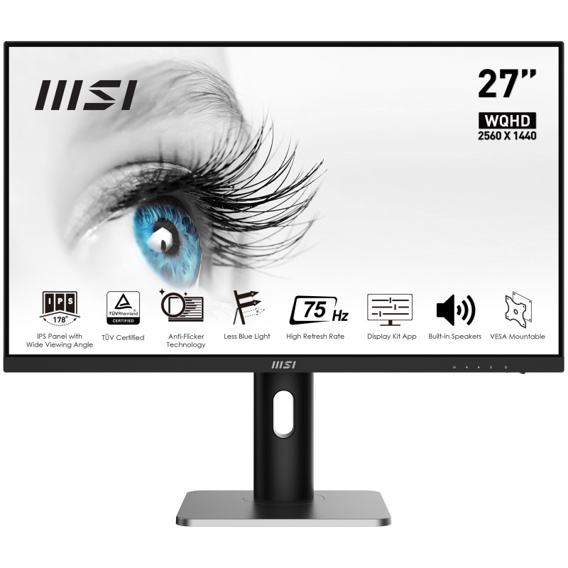 MSI Pro MP273QP Monitor PC 68,6 cm (27") 2560 x 1440 Pixel Wide Quad HD LED Nero, Argento