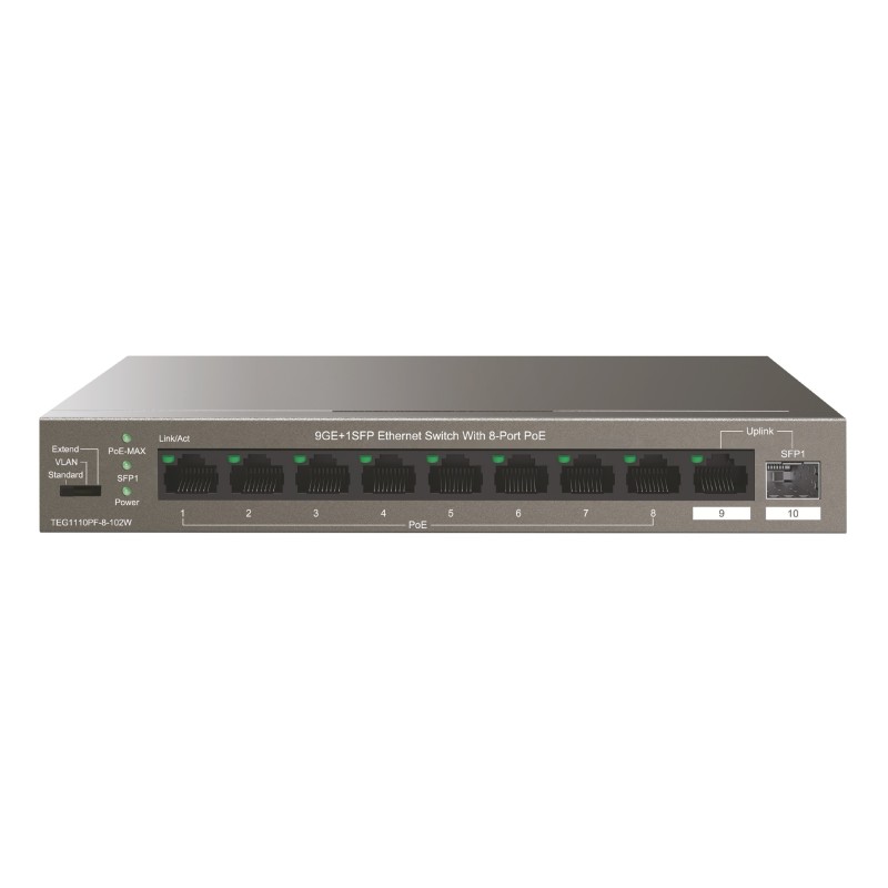 Tenda TEG1110PF-8-102W switch di rete Gestito Gigabit Ethernet (10 100 1000) Supporto Power over Ethernet (PoE) Grigio