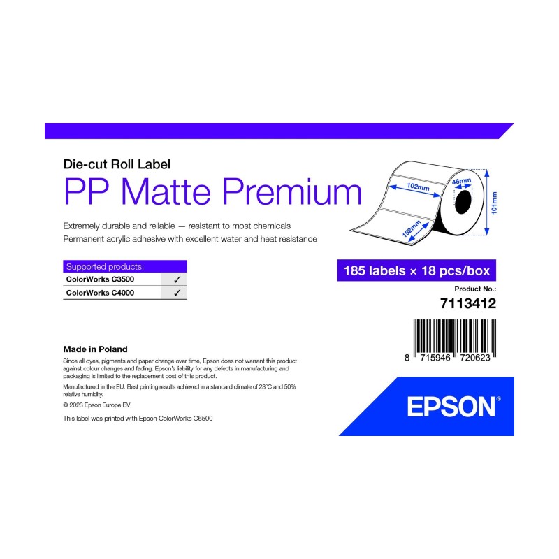 Epson 7113412 etichetta per stampante Bianco Etichetta per stampante autoadesiva