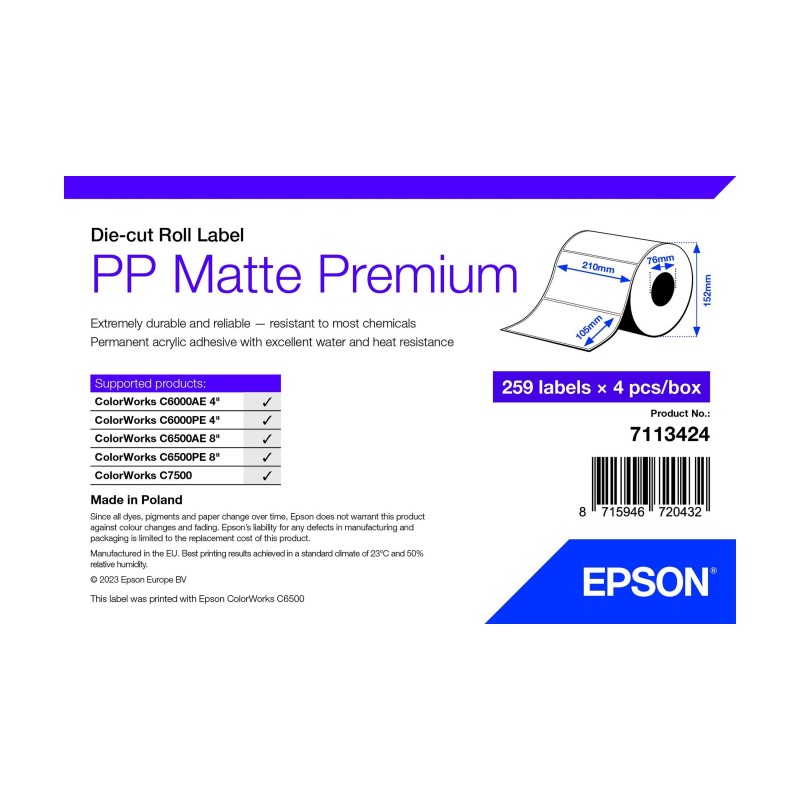 Epson 7113424 etichetta per stampante Bianco Etichetta per stampante autoadesiva