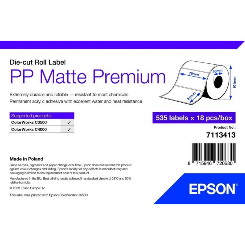 Epson 7113413 etichetta per stampante Bianco Etichetta per stampante autoadesiva