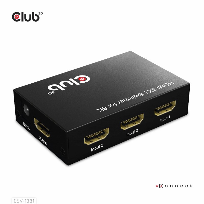 CLUB3D 3 to 1 HDMI 8K60Hz Switch switch per keyboard-video-mouse (kvm) Nero