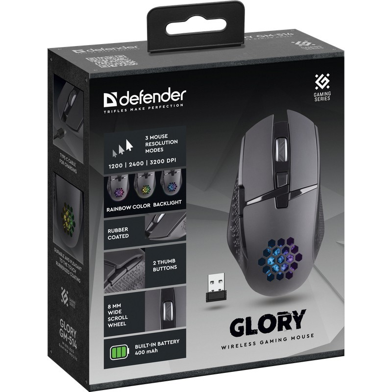 Defender GLORY GM-514 mouse Mano destra RF Wireless Ottico 3200 DPI