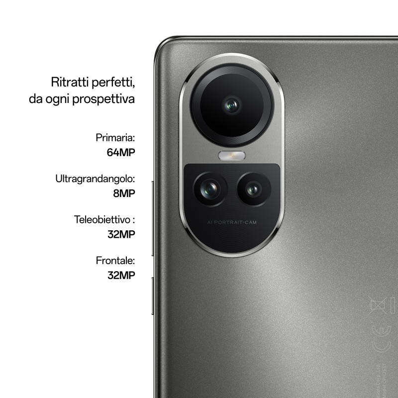 OPPO Reno RENO10 Smartphone 5G, AI Tripla fotocamera 64+32+8MP, Selfie 32MP, Display 6.7" 120HZ AMOLED, 5000 mAh, RAM 8GB (Esp.