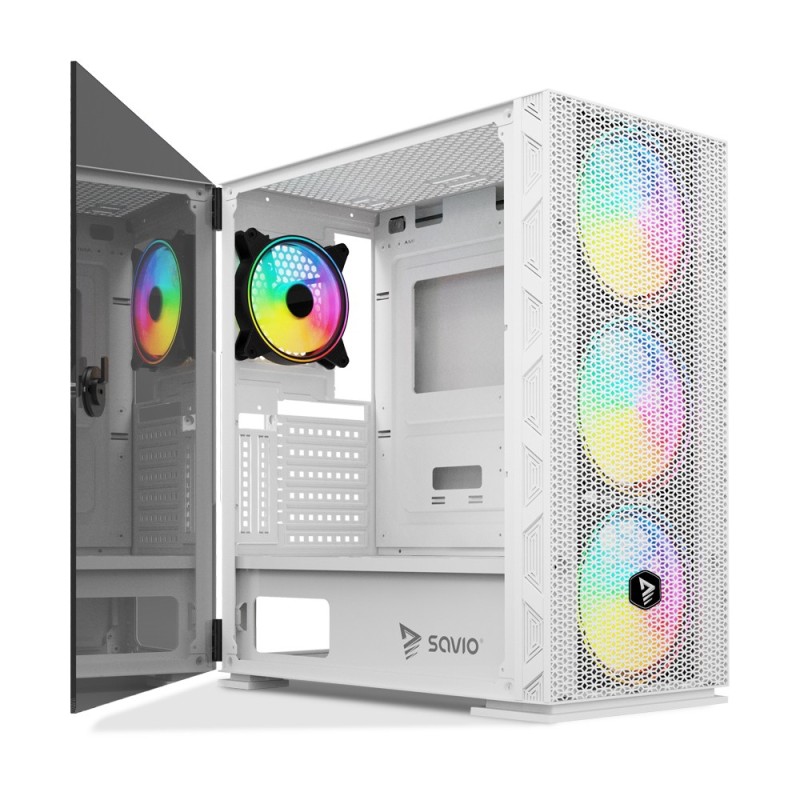 Savio Raptor White X1 ARGB Glass Mesh White Computer Case Midi Tower Bianco