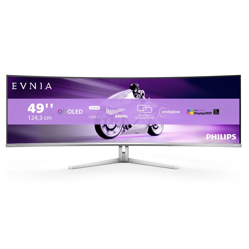 Philips Evnia 8000 49M2C8900 00 Monitor PC 124,2 cm (48.9") 5120 x 1440 Pixel Dual QHD QDOLED Bianco