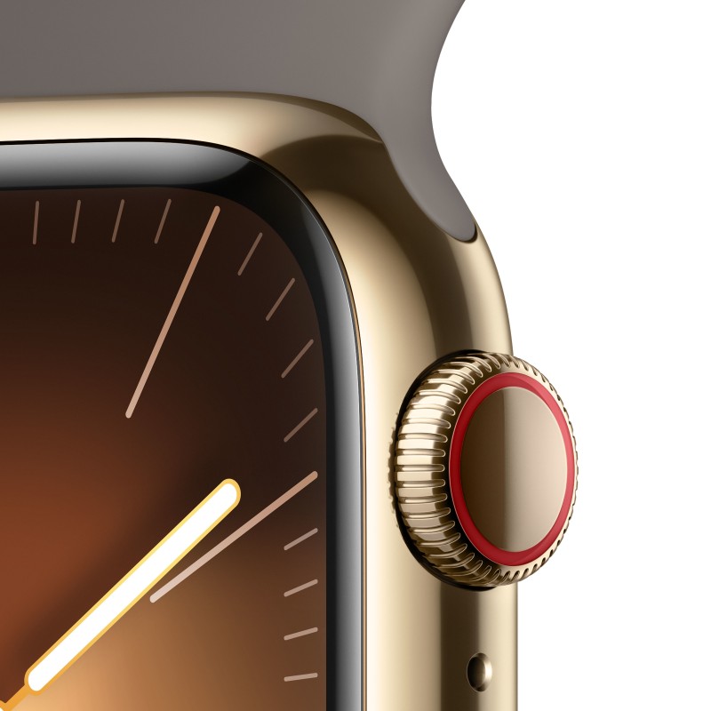 Apple Watch Series 9 GPS + Cellular Cassa 41mm in Acciaio inossidabile Oro con Cinturino Sport Creta - S M