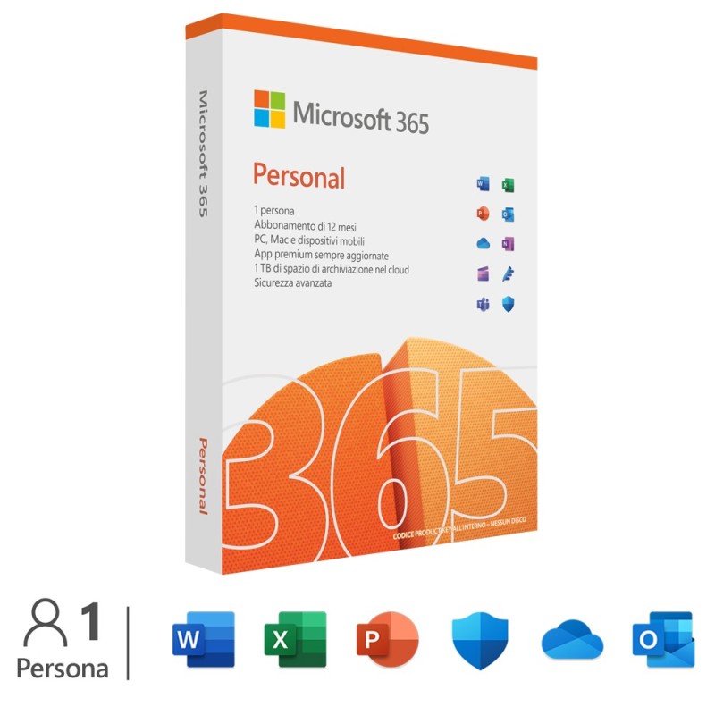 Microsoft 365 Personal 1 licenza e Abbonamento ITA 1 anno i