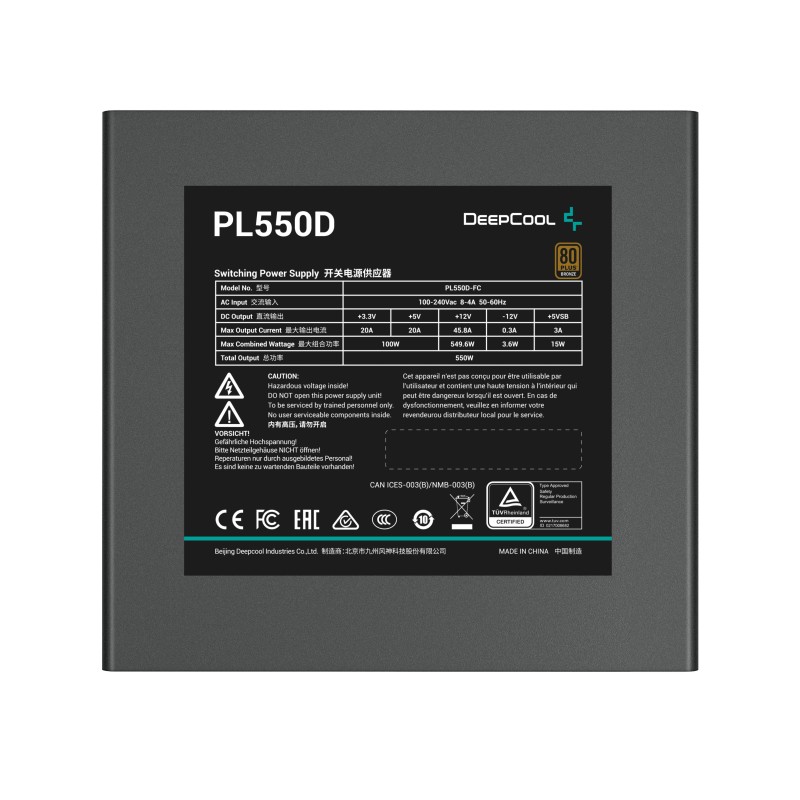 DeepCool PL550D alimentatore per computer 550 W 20+4 pin ATX ATX Nero