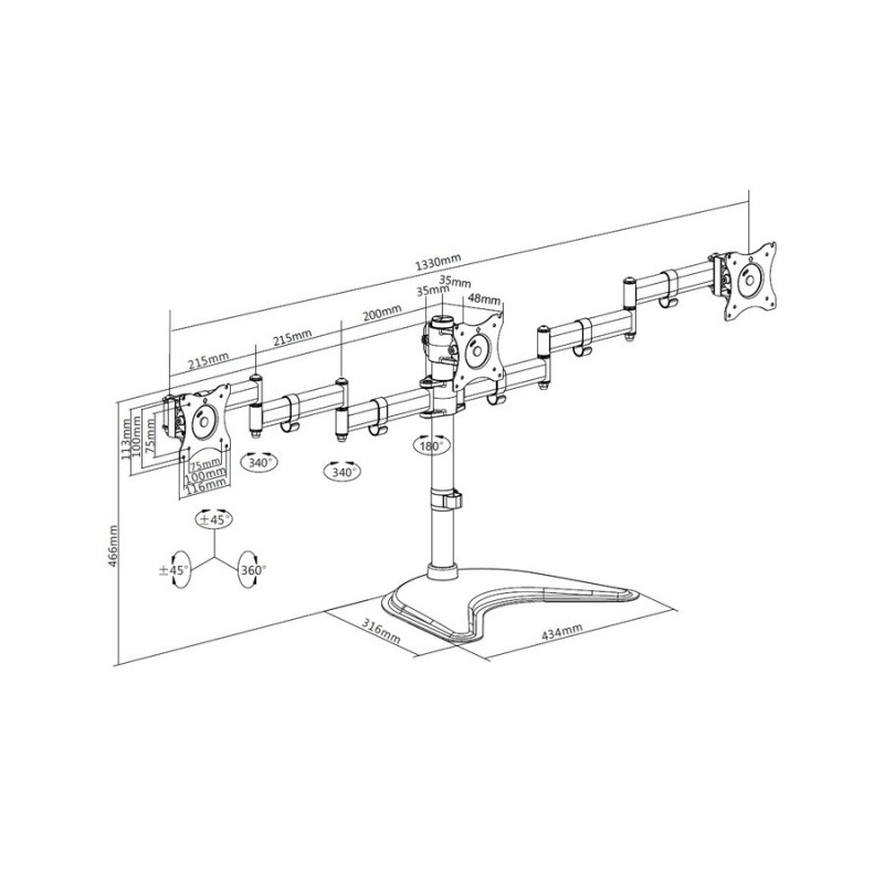 ITB MB3392 supporto da tavolo per Tv a schermo piatto 68,6 cm (27") Nero Scrivania