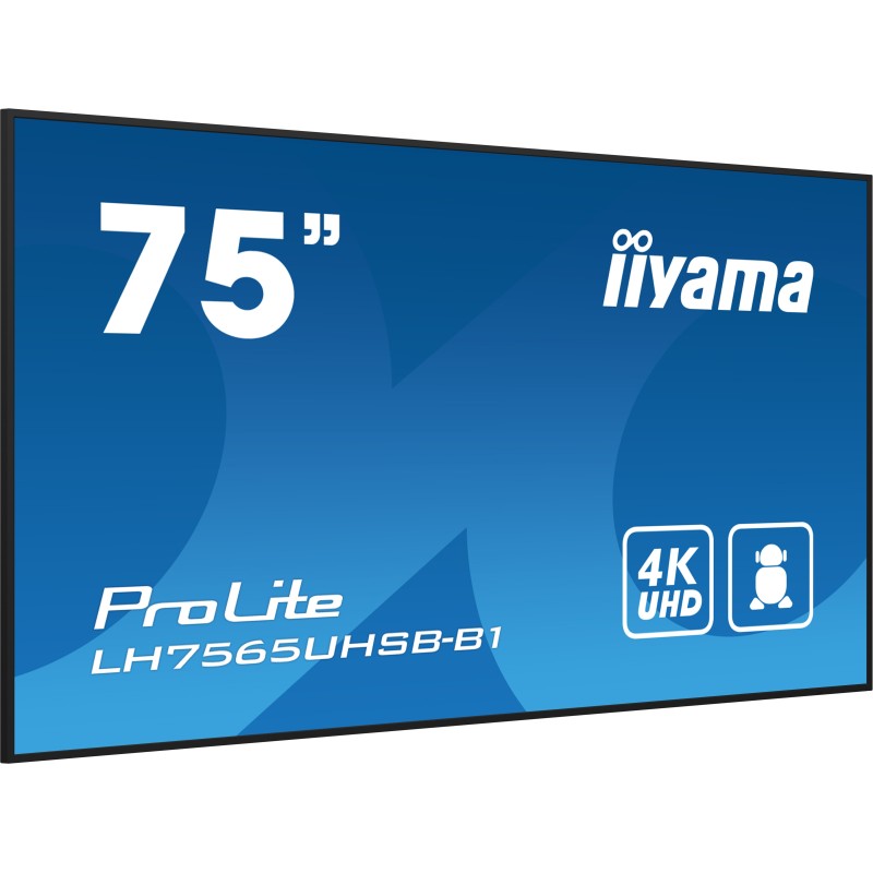 iiyama LH7565UHSB-B1 visualizzatore di messaggi Design chiosco 189,2 cm (74.5") LED Wi-Fi 800 cd m² 4K Ultra HD Nero Processore