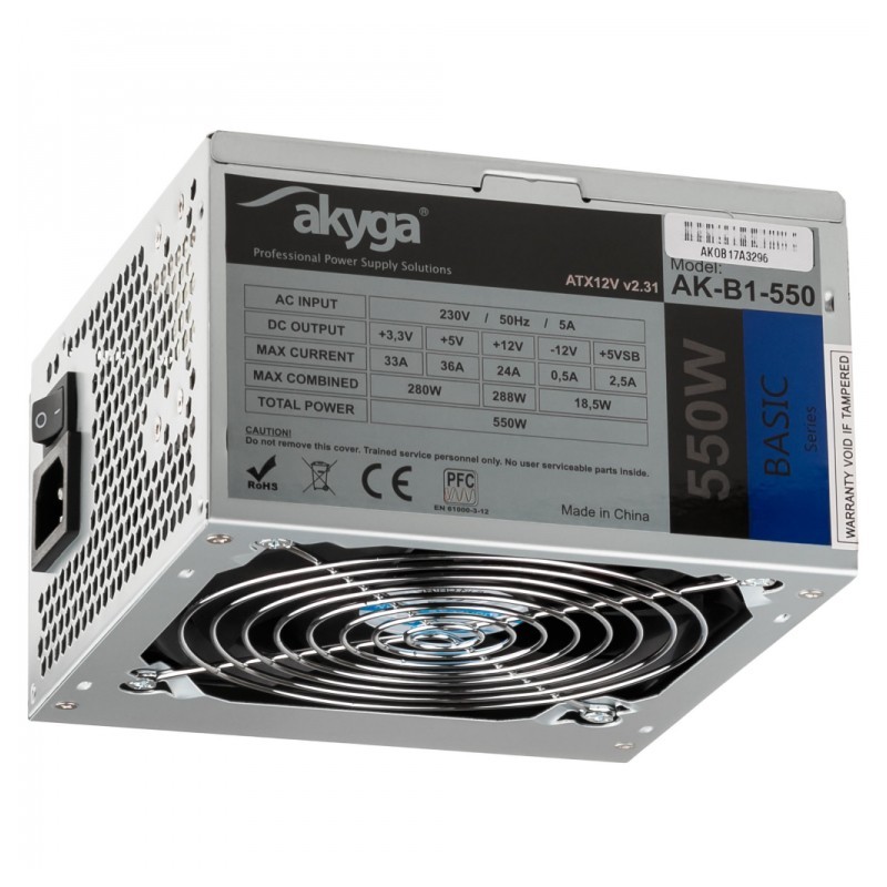 Akyga AK-B1-550 alimentatore per computer 550 W 20+4 pin ATX ATX Grigio