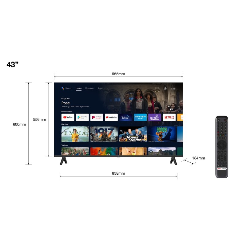 TCL Serie S54 Smart TV Full HD 43" 43S5400A, HDR 10, Dolby Audio, Multisound, Android TV